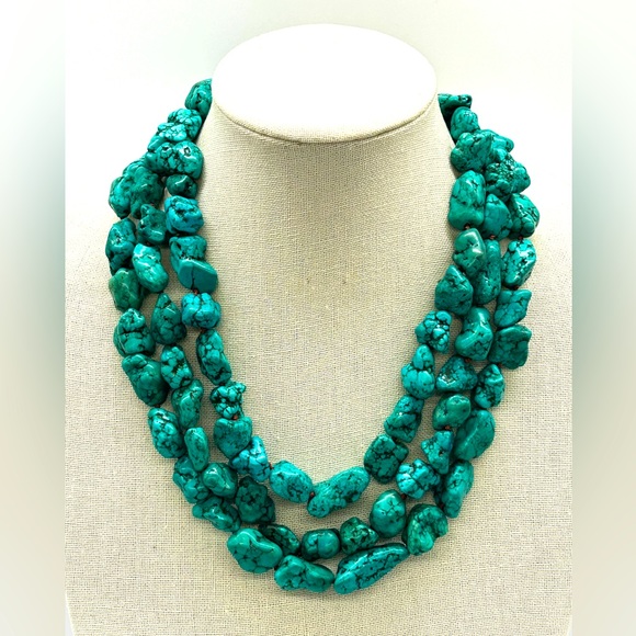 Jewelry - INCREDIBLE 3 Strand TURQUOISE Necklace Spiderweb? 337 Grams Sterling 18-20" EUC